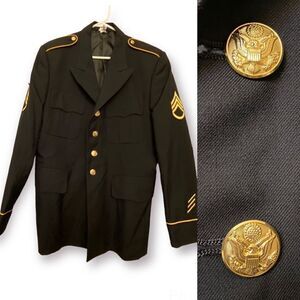 US Army Military Wool Dress Service Uniform Blazer Coat Jacket with Patches 42L